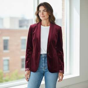 Old Navy Women's Burgundy Velvet Blazer with Floral Lining Casual Chic Size S